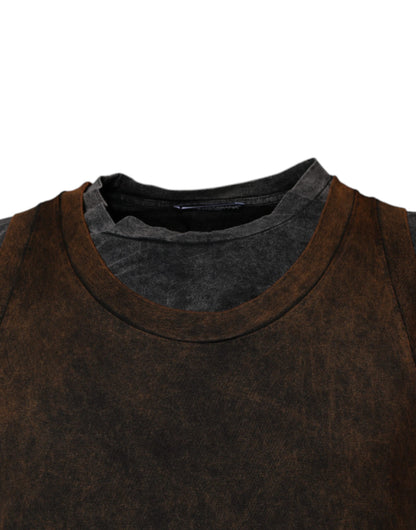 Dolce &amp; Gabbana Brown Cotton Round Neck Sleeveless T-shirt