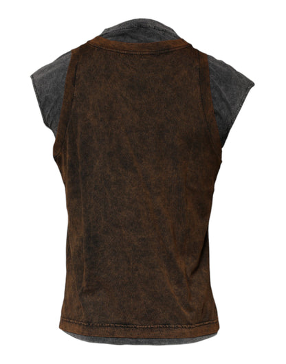 Dolce &amp; Gabbana Brown Cotton Round Neck Sleeveless T-shirt