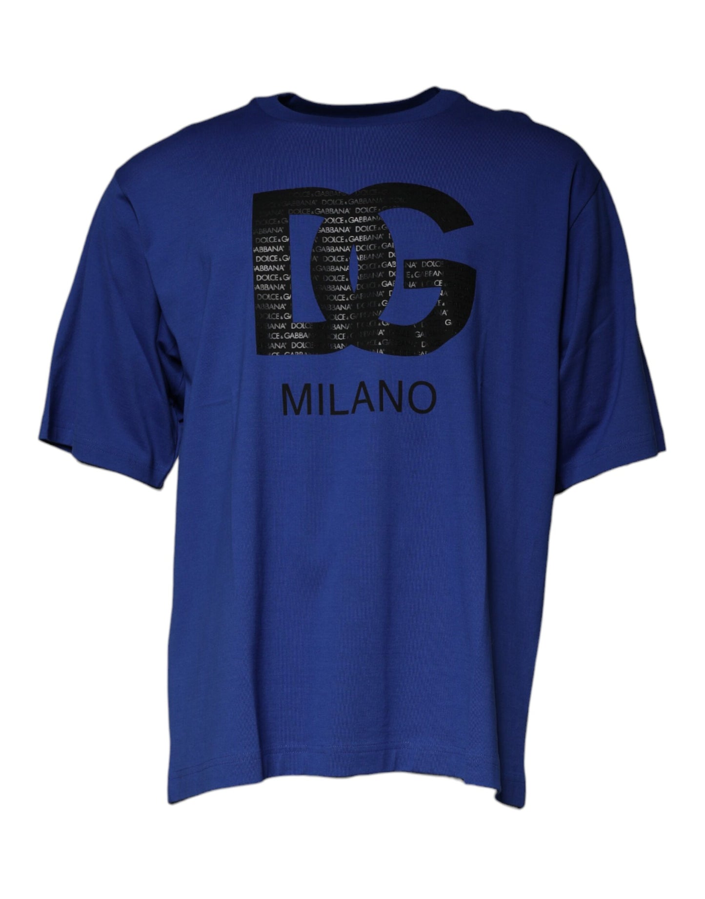 Dolce &amp; Gabbana Blue Logo Print Cotton Men Crew Neck T-shirt