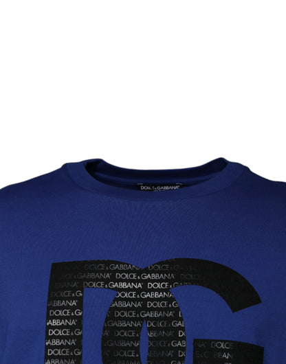 Dolce &amp; Gabbana Blue Logo Print Cotton Men Crew Neck T-shirt