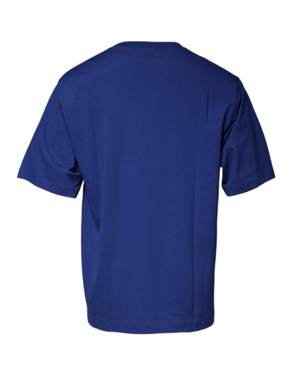 Dolce &amp; Gabbana Blue Logo Print Cotton Men Crew Neck T-shirt