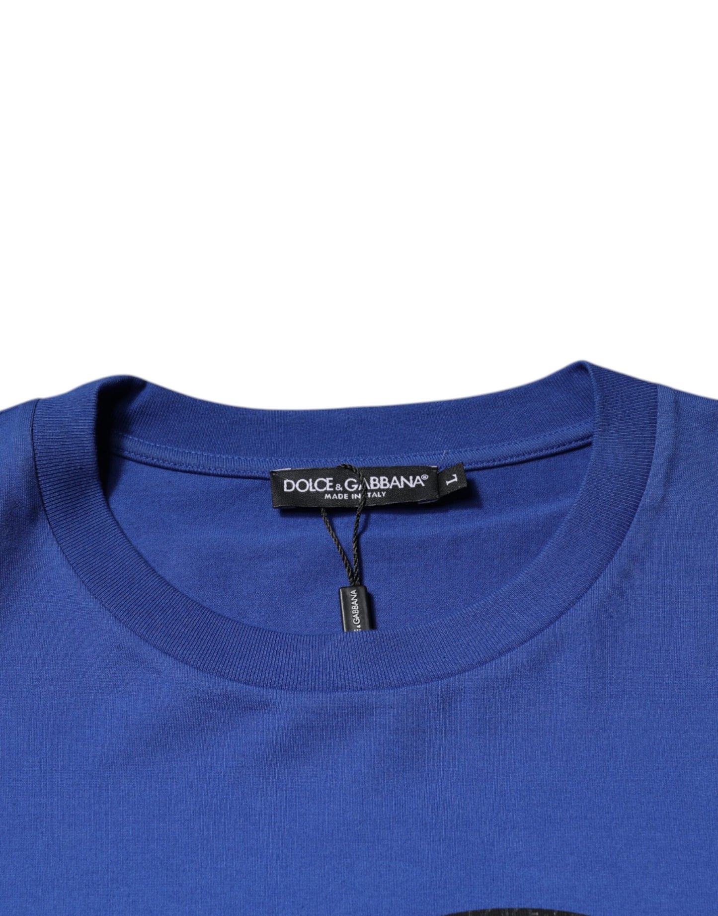 Dolce &amp; Gabbana Blue Logo Print Cotton Men Crew Neck T-shirt