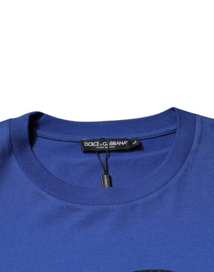 Dolce &amp; Gabbana Blue Logo Print Cotton Men Crew Neck T-shirt