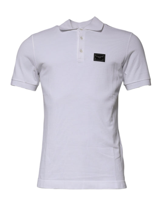 Dolce &amp; Gabbana White Cotton Logo Plaque Collared Polo T-shirt