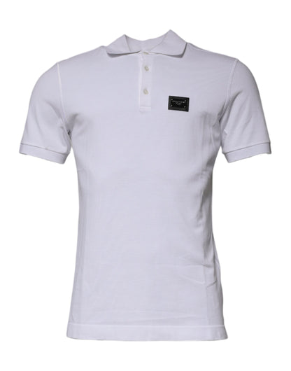 Dolce &amp; Gabbana White Cotton Logo Plaque Collared Polo T-shirt