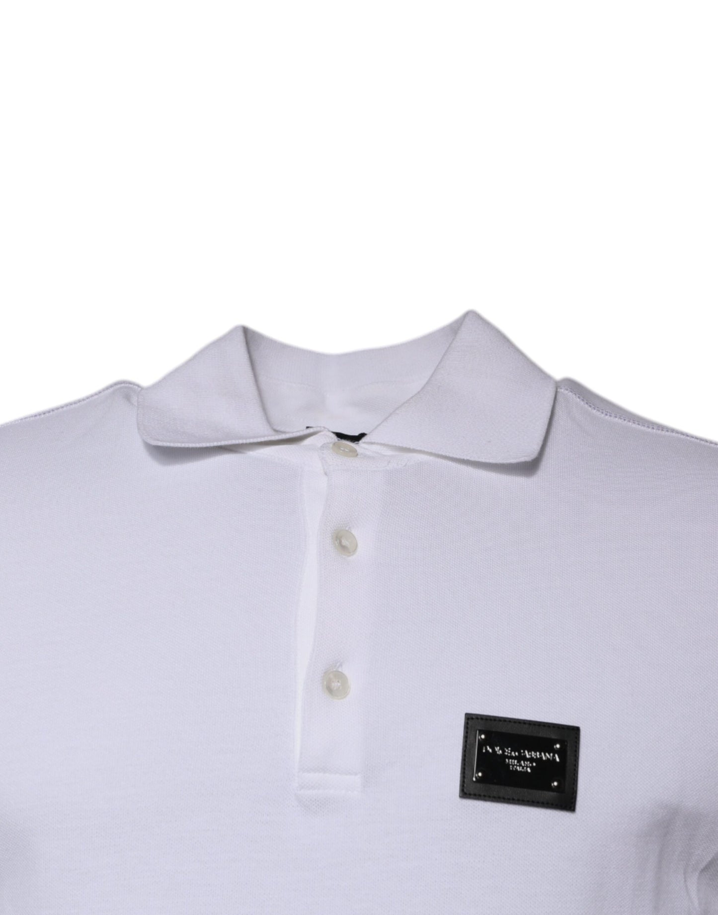 Dolce &amp; Gabbana White Cotton Logo Plaque Collared Polo T-shirt