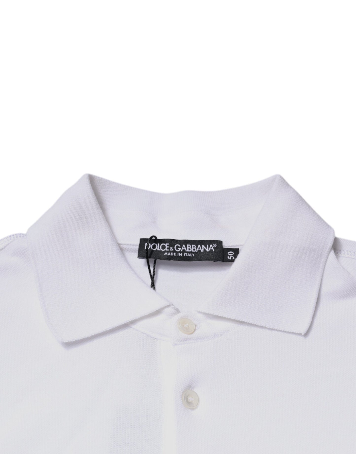 Dolce &amp; Gabbana White Cotton Logo Plaque Collared Polo T-shirt