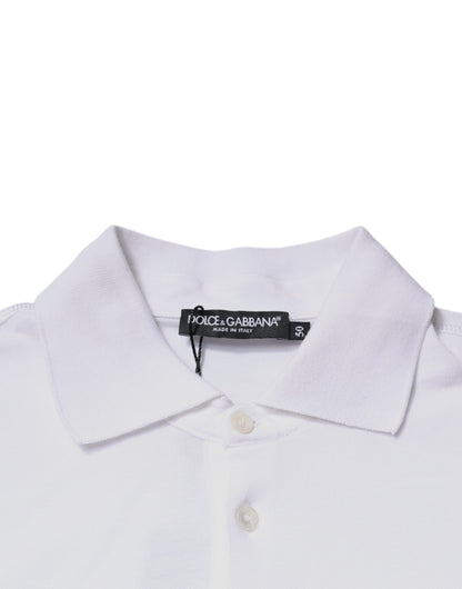 Dolce &amp; Gabbana White Cotton Logo Plaque Collared Polo T-shirt
