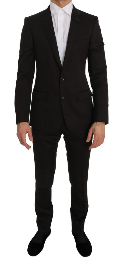 Dolce &amp; Gabbana Braune Woll-Slim-Fit-Jacke mit Kristallbiene MARTINI