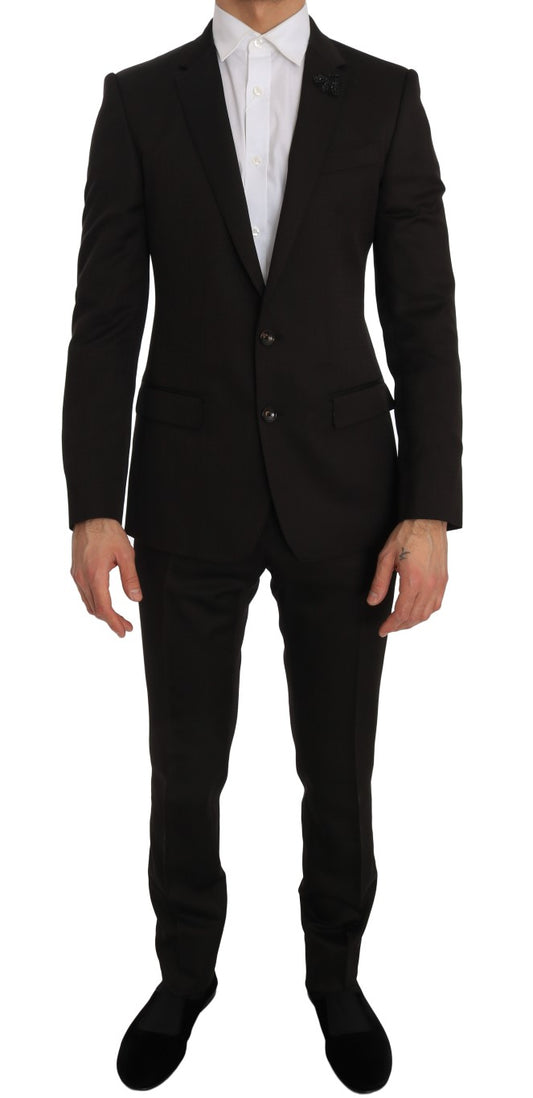 Dolce &amp; Gabbana Braune Woll-Slim-Fit-Jacke mit Kristallbiene MARTINI
