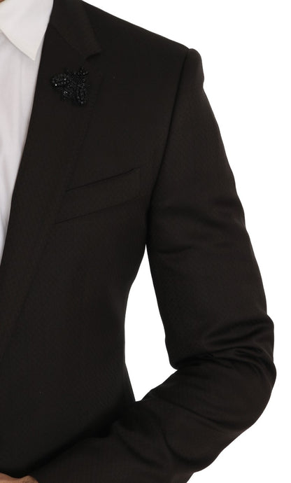 Dolce &amp; Gabbana Braune Woll-Slim-Fit-Jacke mit Kristallbiene MARTINI