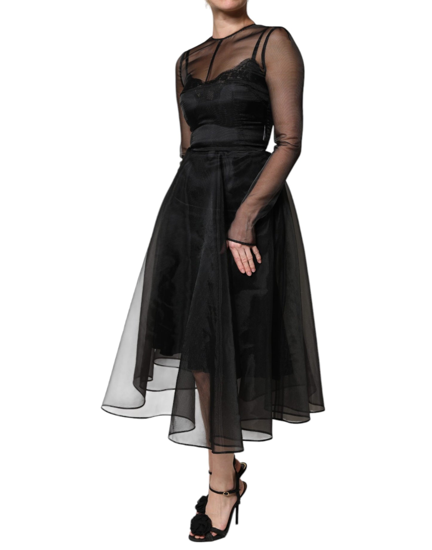 Dolce &amp; Gabbana Black Tulle A-line Midi Cocktail Gown Dress