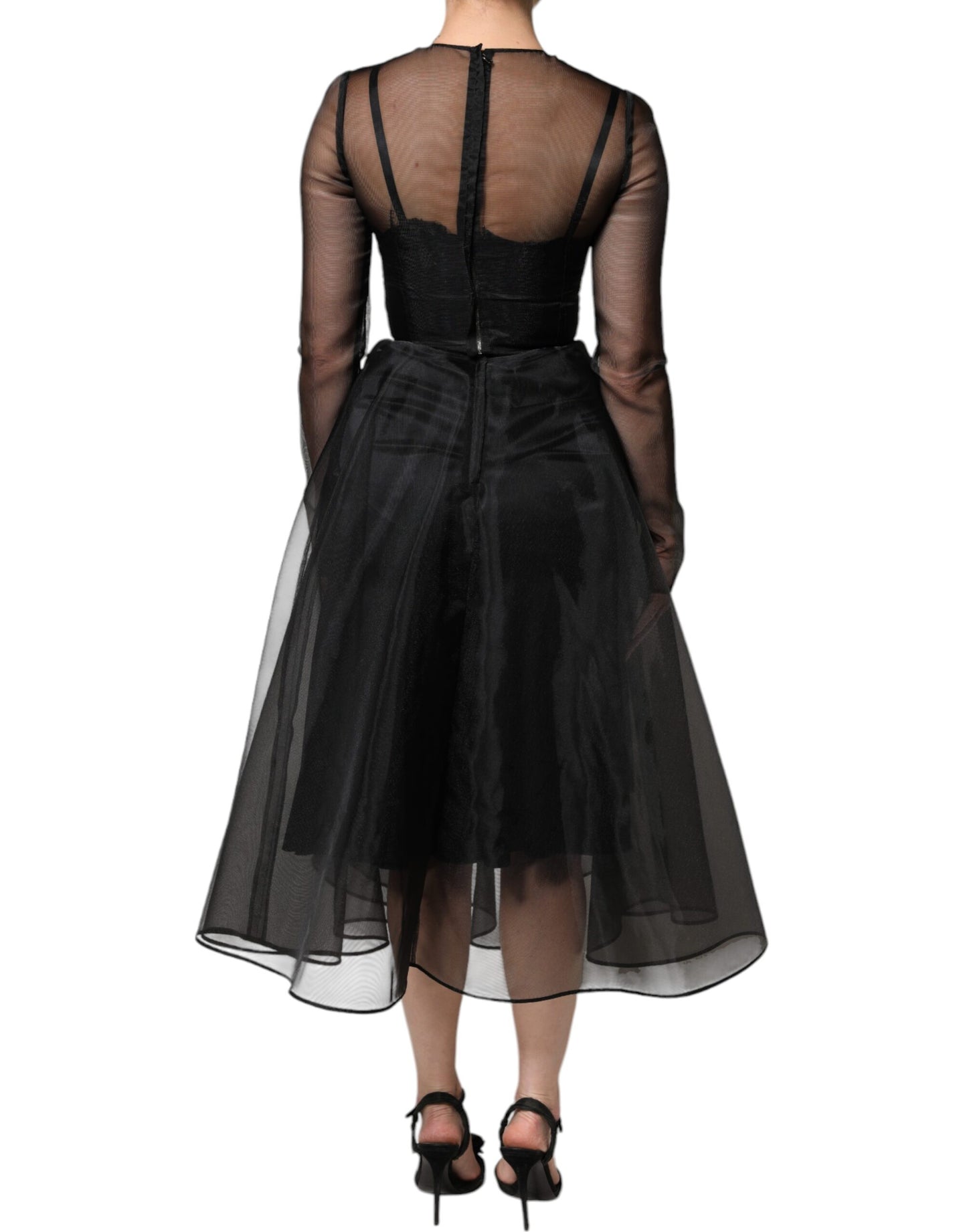 Dolce &amp; Gabbana Black Tulle A-line Midi Cocktail Gown Dress
