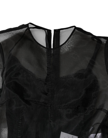 Dolce &amp; Gabbana Black Tulle A-line Midi Cocktail Gown Dress