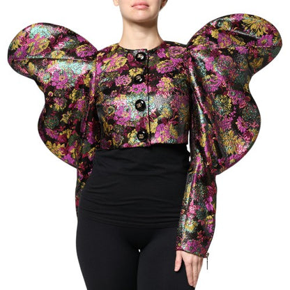 Dolce &amp; Gabbana – Kurze Jacquard-Jacke mit mehrfarbigem Blumenmuster