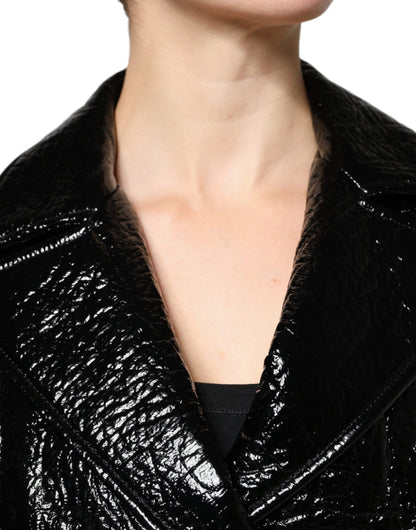 Dolce &amp; Gabbana – Schwarze, kurze, langärmlige Ledermanteljacke