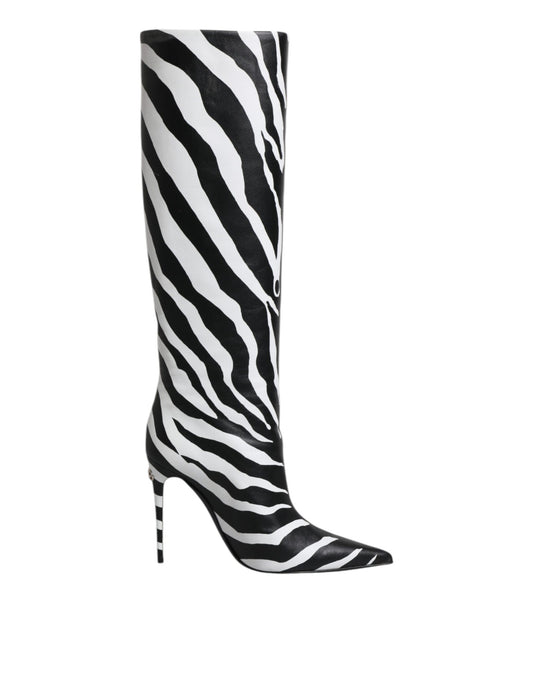 Dolce &amp; Gabbana Black White Zebra Heels High Boots Shoes