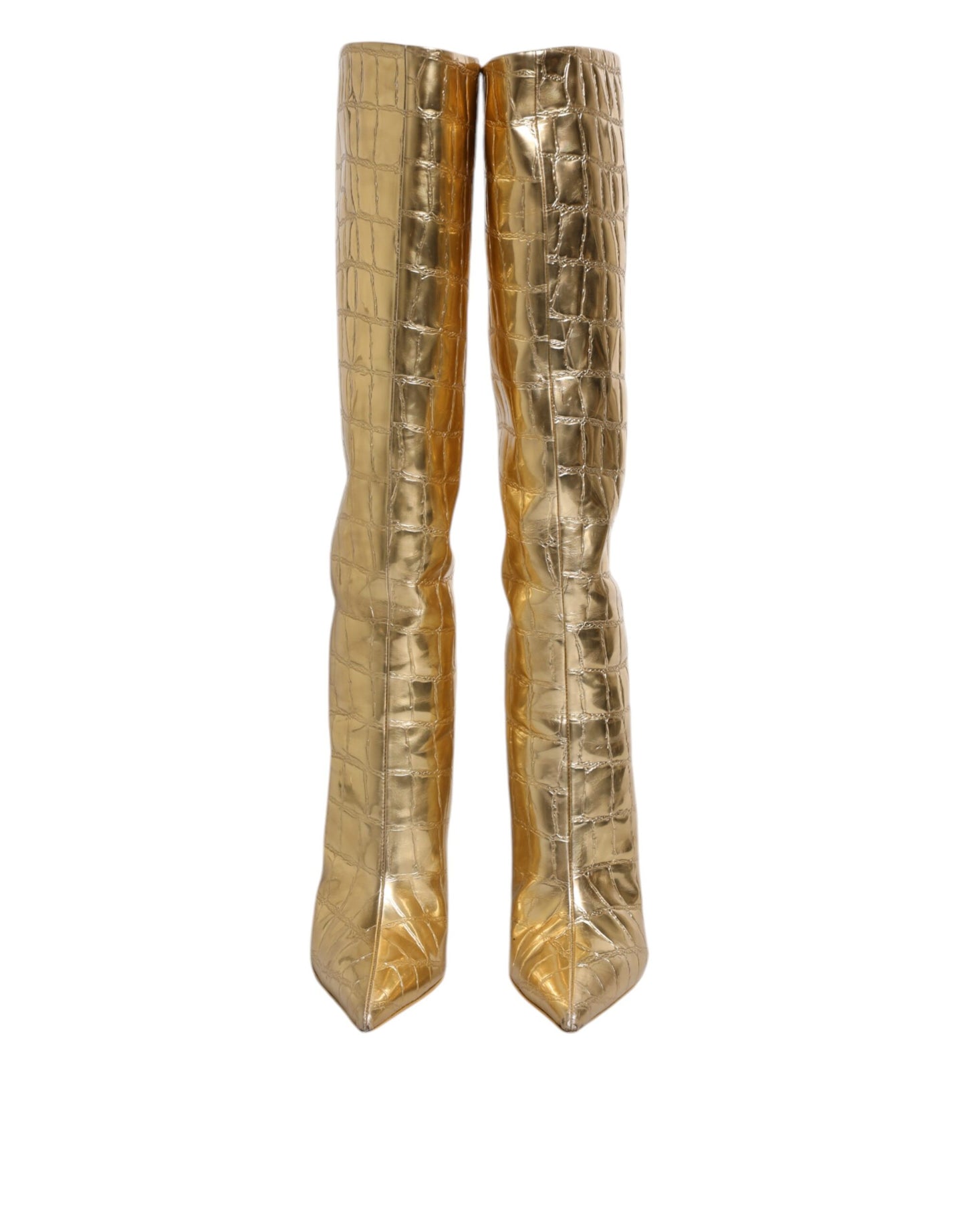 Dolce &amp; Gabbana Gold Leather Stiletto Heels High Boots Shoes
