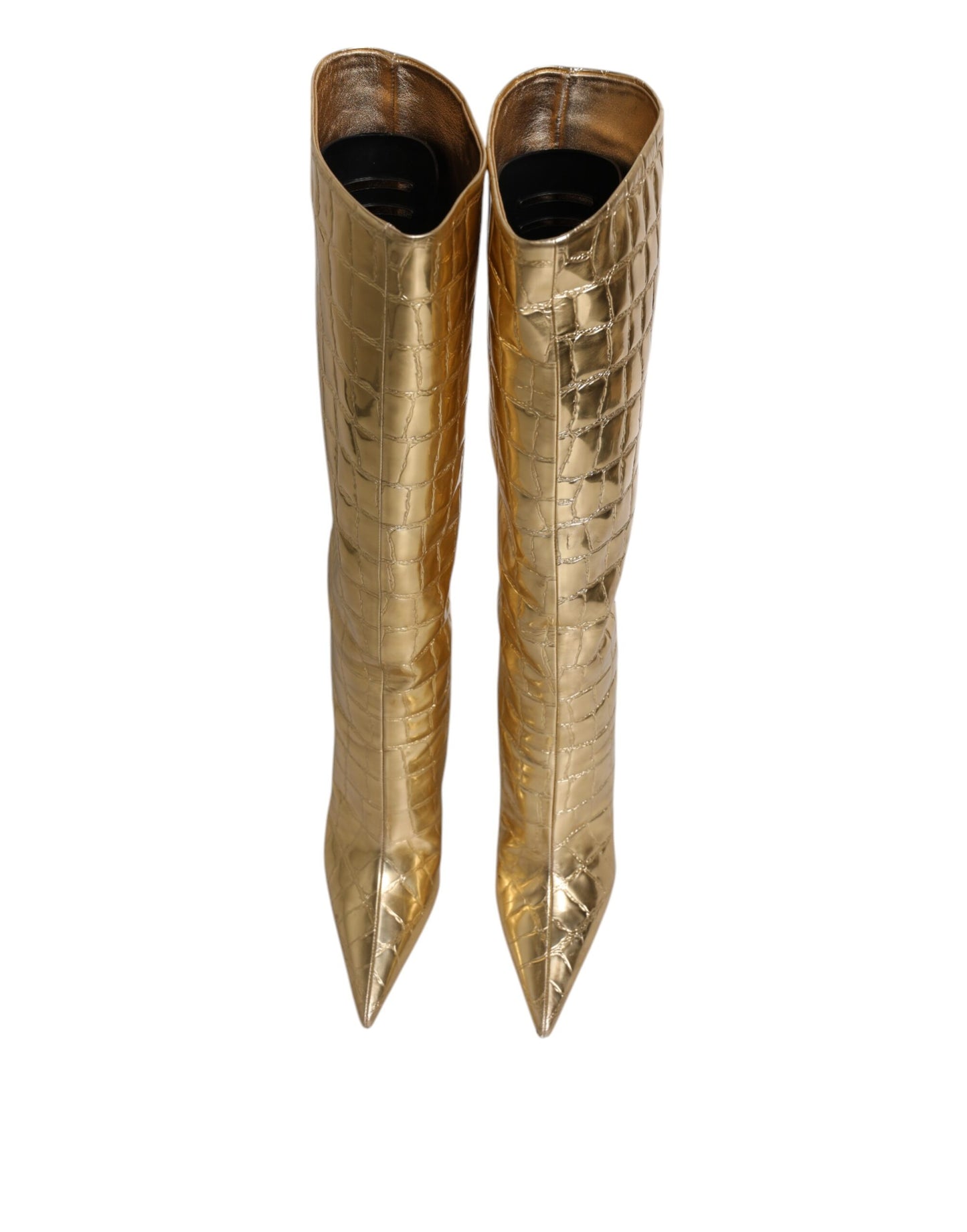Dolce &amp; Gabbana Gold Leather Stiletto Heels High Boots Shoes