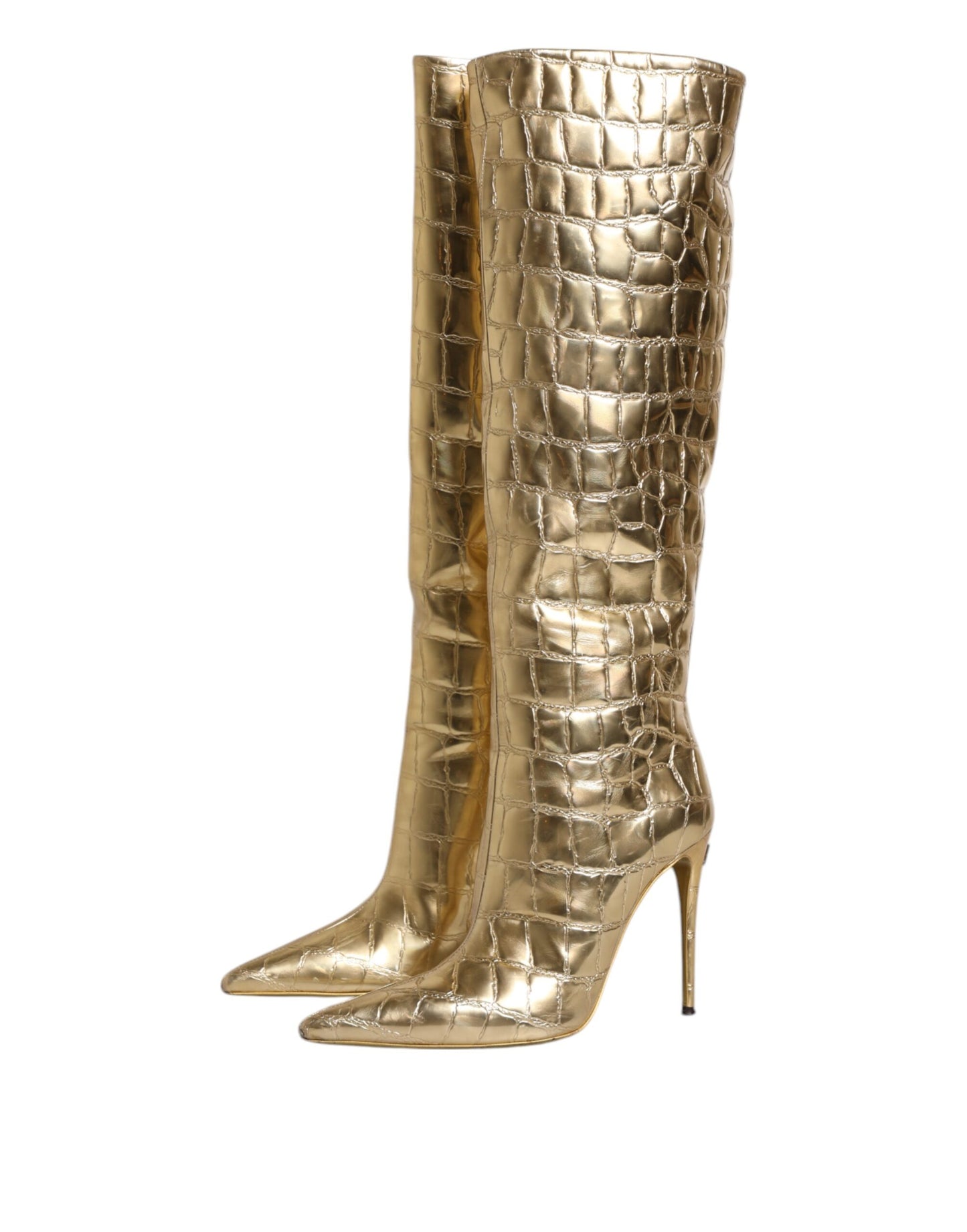 Dolce &amp; Gabbana Gold Leather Stiletto Heels High Boots Shoes