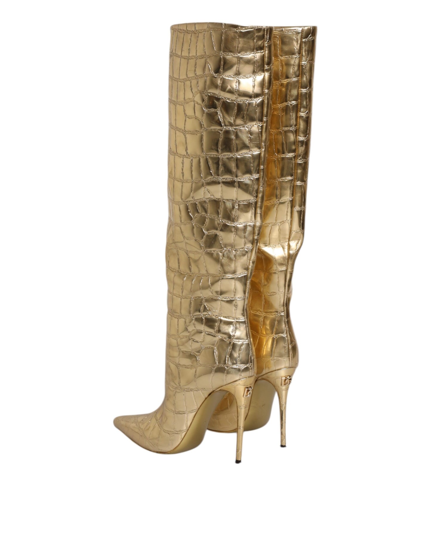 Dolce &amp; Gabbana Gold Leather Stiletto Heels High Boots Shoes