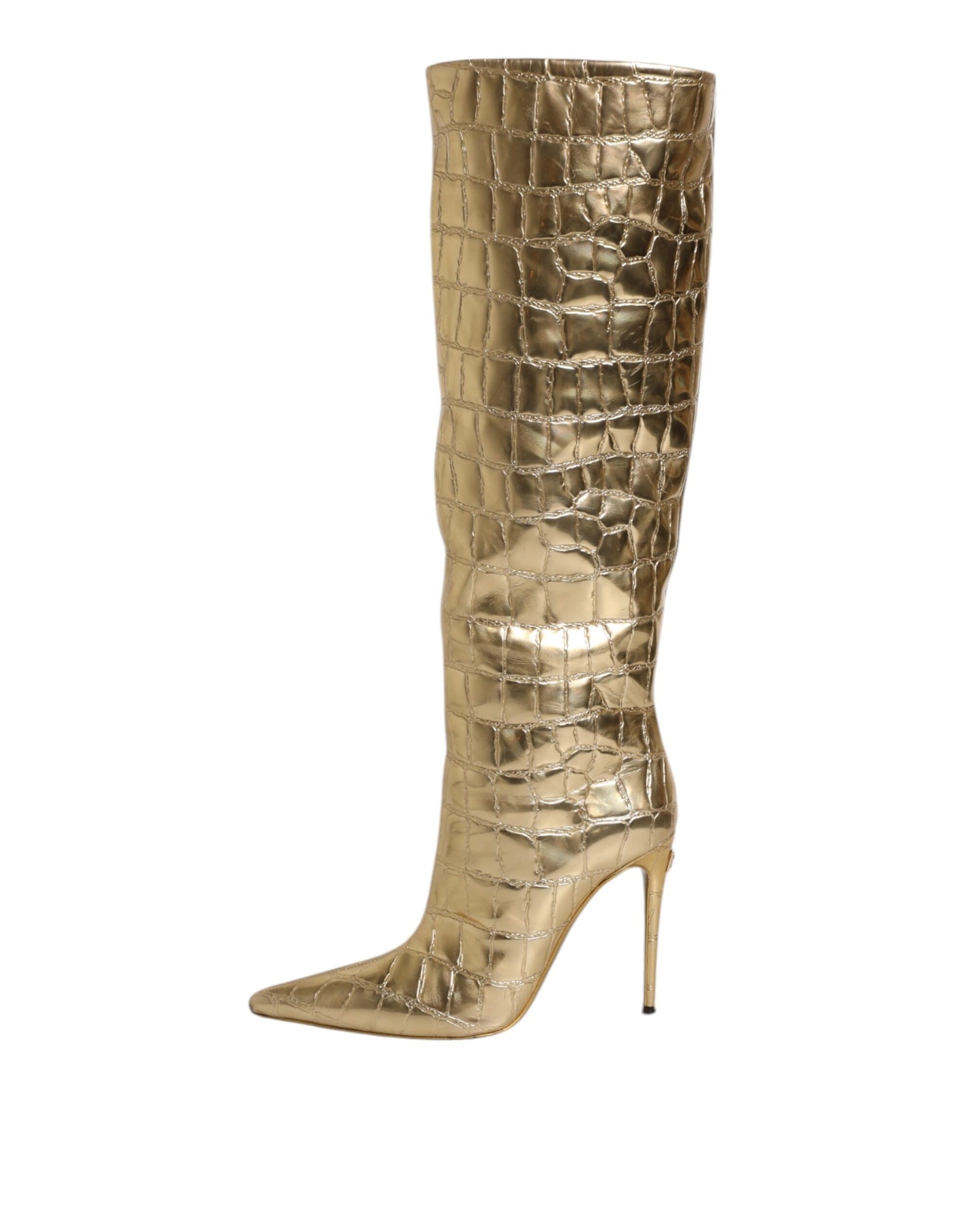 Dolce &amp; Gabbana Gold Leather Stiletto Heels High Boots Shoes