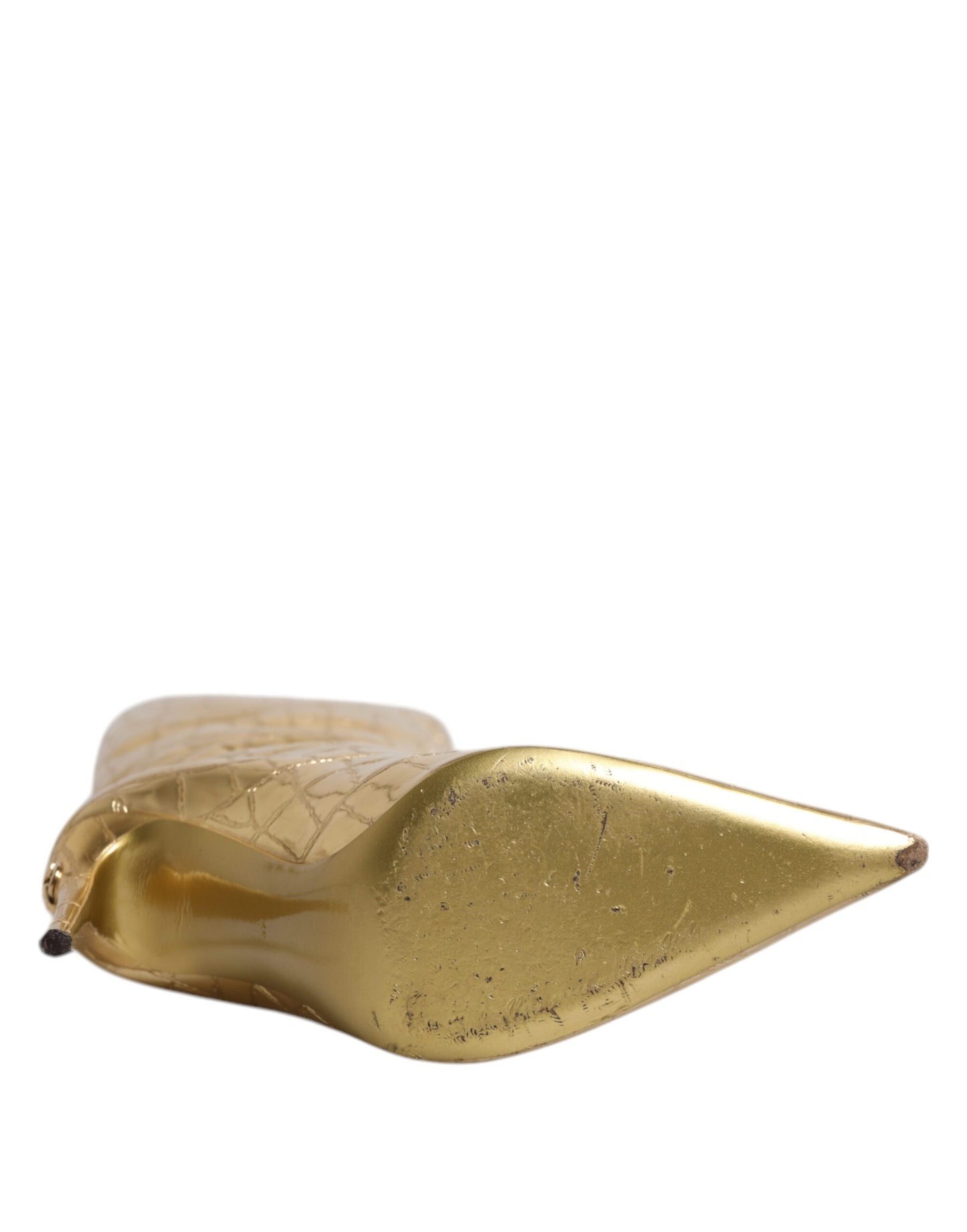 Dolce &amp; Gabbana Gold Leather Stiletto Heels High Boots Shoes