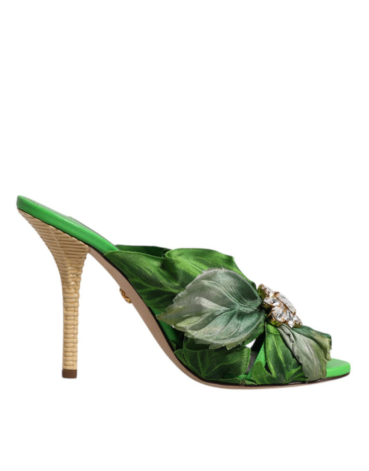 Dolce &amp; Gabbana Grüne Kristall-Slides KEIRA Sandalenschuhe
