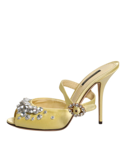 Dolce &amp; Gabbana Gelbe Kristall-Slides KEIRA Sandalen Schuhe