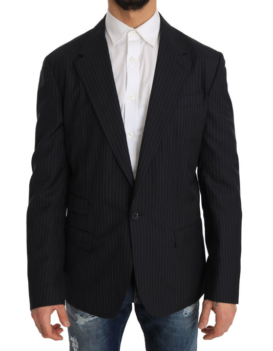 Dolce &amp; Gabbana Grau gestreifter Wolljackenmantel Slim Blazer