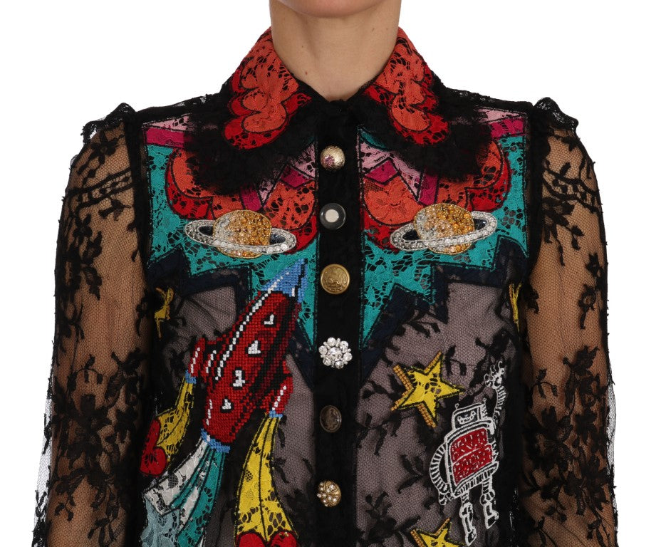 Dolce &amp; Gabbana Schwarzes SPACE-Hemd mit Kristallspitze