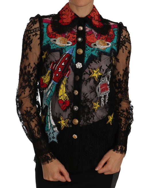 Dolce &amp; Gabbana Schwarzes SPACE-Hemd mit Kristallspitze
