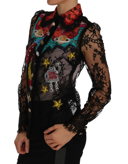 Dolce &amp; Gabbana Schwarzes SPACE-Hemd mit Kristallspitze