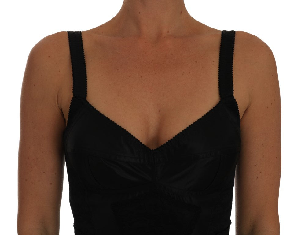 Dolce &amp; Gabbana – Strampler-Bodysuit, schwarzes Stretch-Kleid mit Blumenmuster