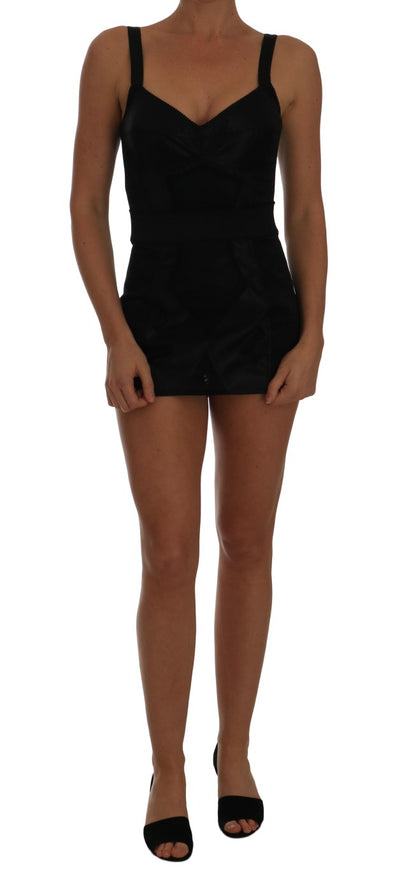 Dolce &amp; Gabbana – Strampler-Bodysuit, schwarzes Stretch-Kleid mit Blumenmuster