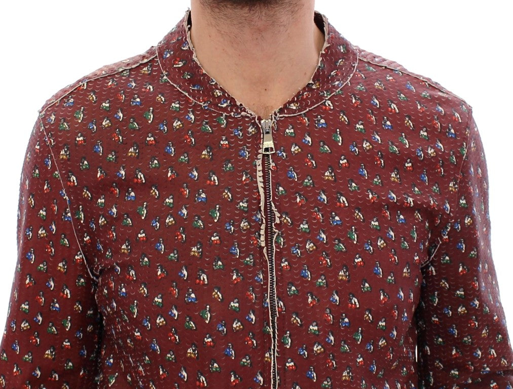 Dolce &amp; Gabbana – Bordeauxfarbener Ledermantel mit Boxer-Print