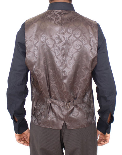 Dolce &amp; Gabbana – Braun gestreifte Stretch-Weste