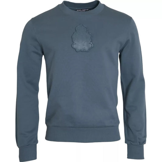 Dolce &amp; Gabbana Blauer Baumwollpullover mit Logo-Aufnäher und Rundhalsausschnitt für Herren