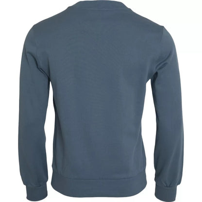 Dolce &amp; Gabbana Blue Cotton Logo Patch Crew Neck Men Pullover Sweater