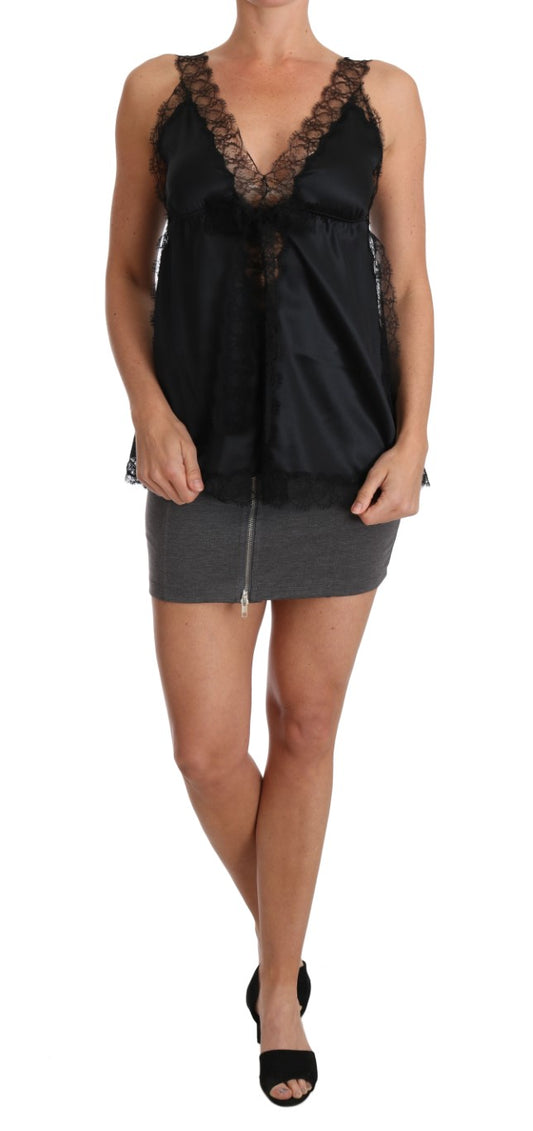 Dolce &amp; Gabbana Lingerie Camisole aus schwarzer Spitze und Seidenstretch