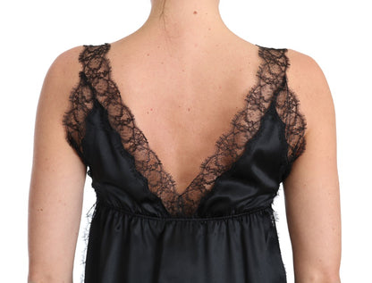 Dolce &amp; Gabbana Lingerie Camisole aus schwarzer Spitze und Seidenstretch