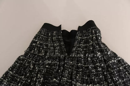Dolce &amp; Gabbana – Schwarz karierter Minirock aus Wolle mit Volantdetail