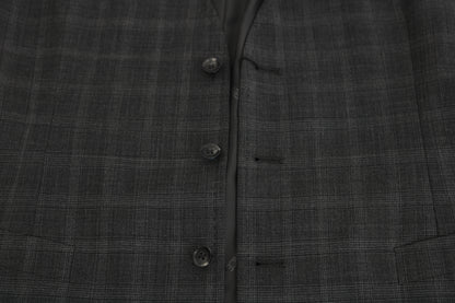 Dolce &amp; Gabbana Graue Wolle STAFF Karierte Stretch-Strickjacke