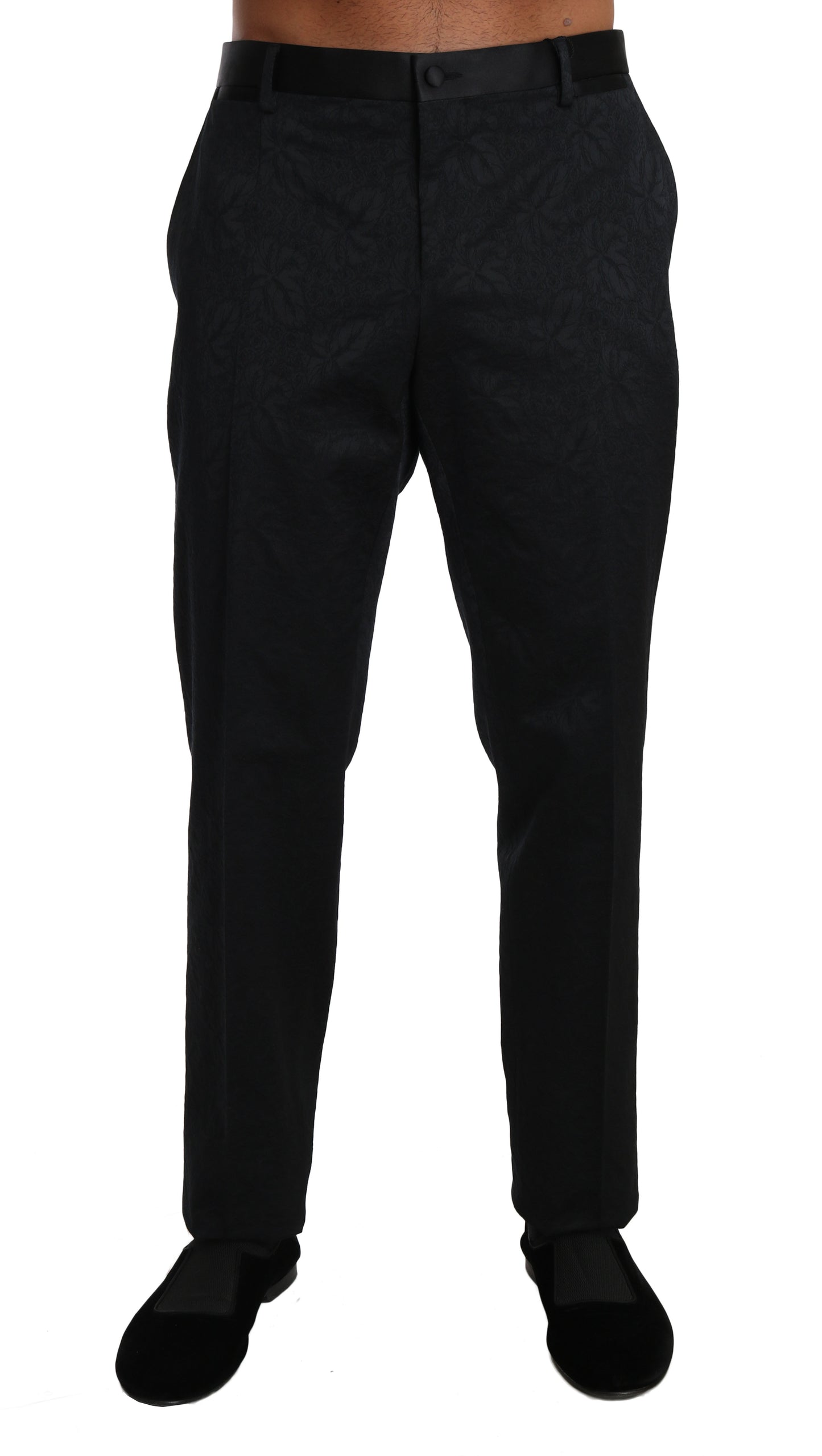 Dolce &amp; Gabbana – Schwarze formelle Hose aus Baumwollbrokat