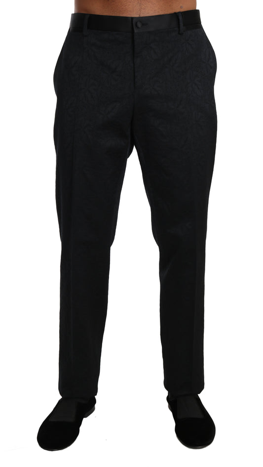 Dolce &amp; Gabbana – Schwarze formelle Hose aus Baumwollbrokat