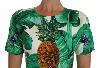 Dolce &amp; Gabbana A-Linien-Kleid mit Bananenblatt- und Ananas-Kristallen