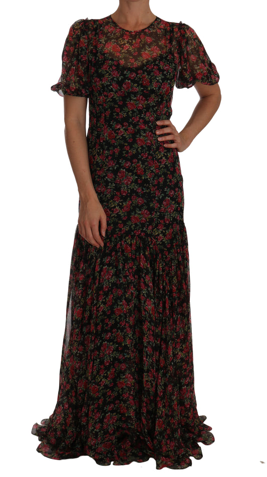 Dolce &amp; Gabbana Schwarzes A-Linien-Etuikleid mit Blumenrosen