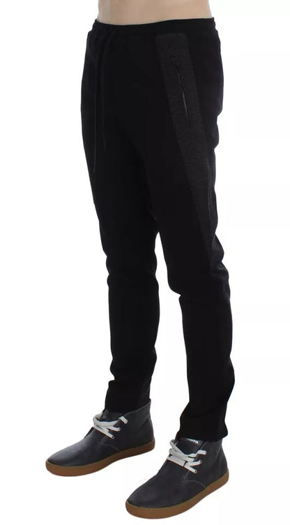 Dolce &amp; Gabbana Schwarz Grau Wolle Casual Hose Streifen Hose