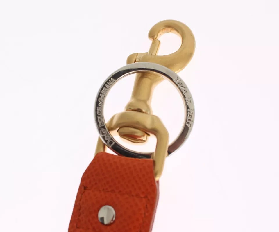 Dolce &amp; Gabbana Brown Gold Raffia Leather Clasp Finder Chain Keyring