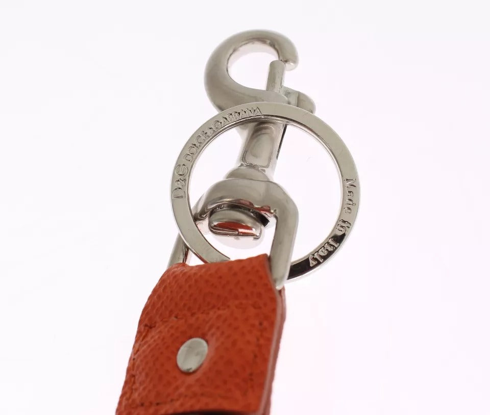 Dolce &amp; Gabbana Silver Brown Raffia Leather Clasp Finder Chain Keyring